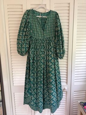 Free People Teal Green Floral Maxi Dress